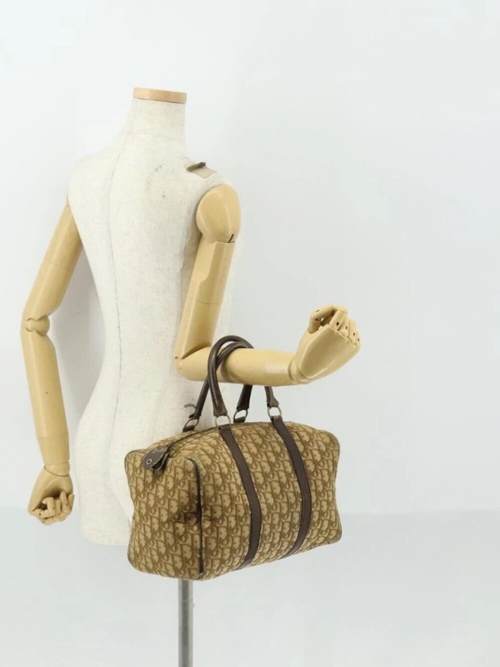 Christian Dior Trotter Canvas Boston Bag Beige Gold Auth 154736 - Picture 15 of 16